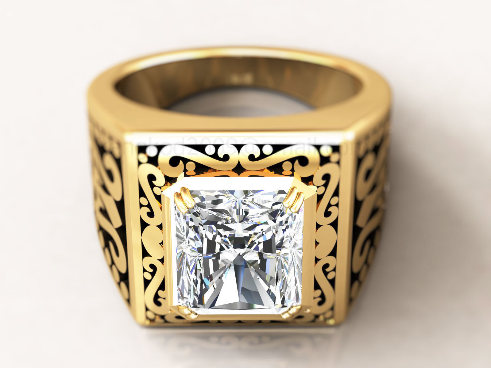 kengkod62 gold ring with princess cut diamond 3D print model_2