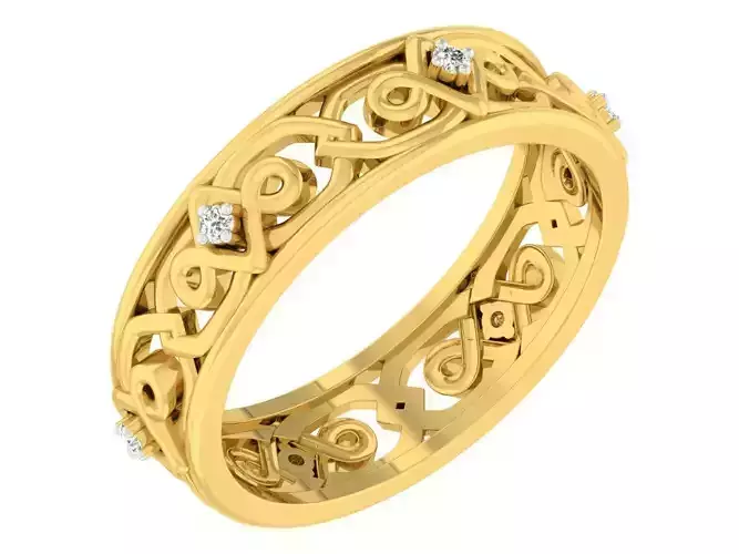 Golden ring with diamonds 3D print model 44