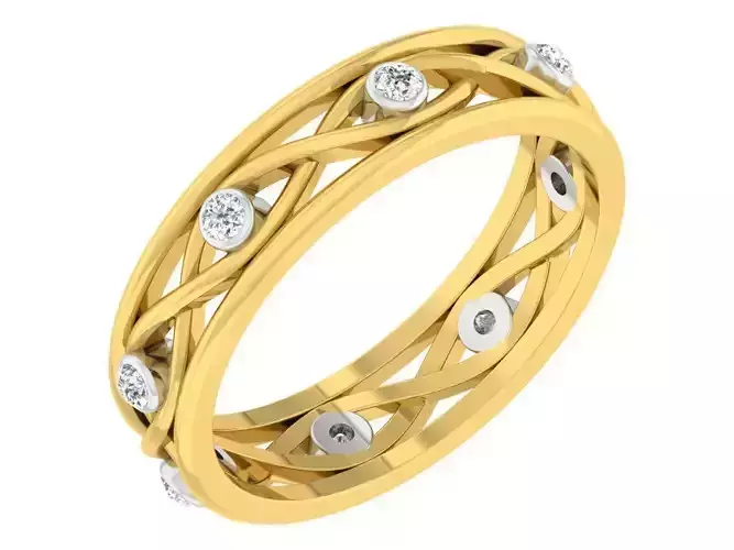 Golden ring with diamonds 3D print model 49