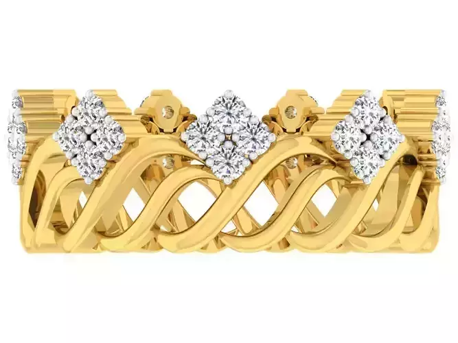 Golden ring with diamonds 3D print model 36