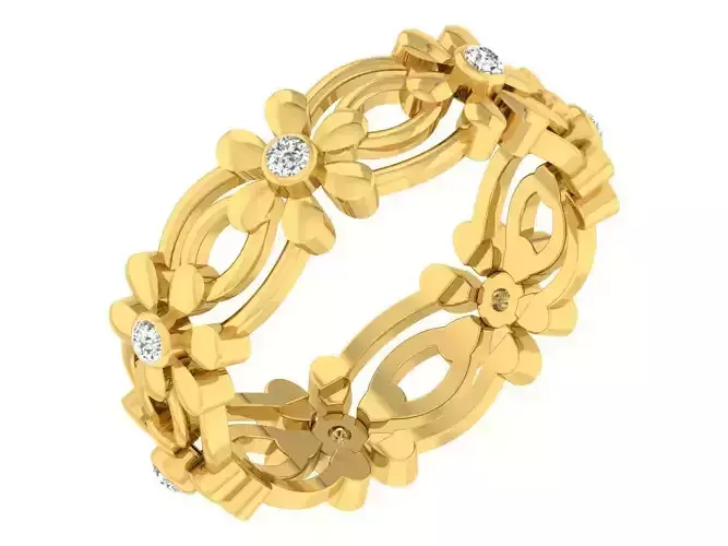 Golden ring with diamonds 3D print model 33