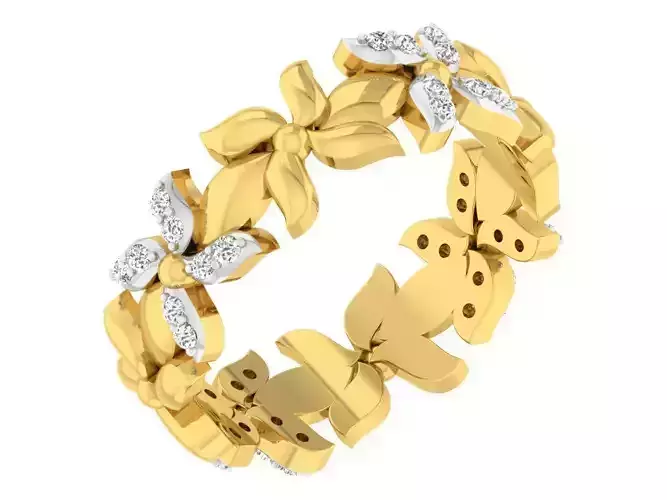 Golden ring with diamonds 3D print model 27