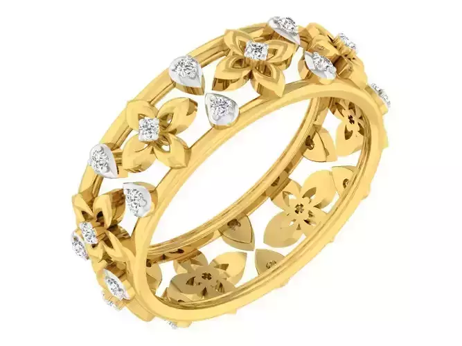 Golden ring with diamonds 3D print model 26