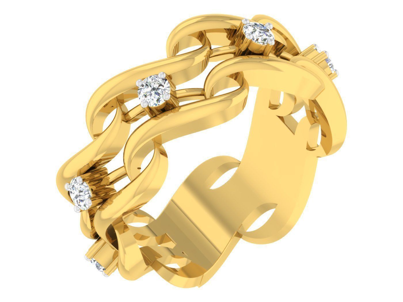 Golden ring with diamonds 3D print model 23 3D print model_1