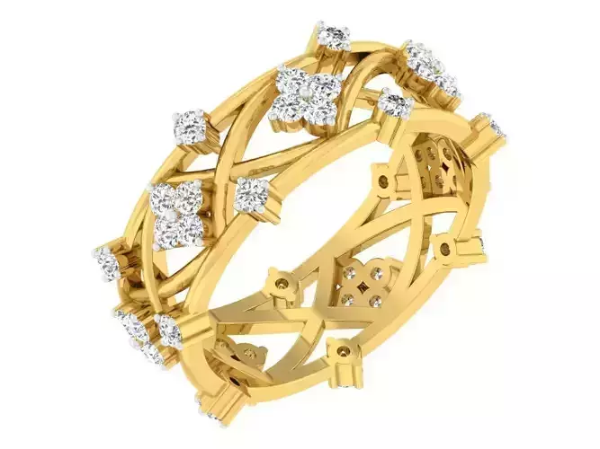 Golden ring with diamonds 3D print model 21