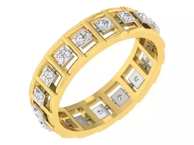 Gold and silver ring with diamonds 3D print model 3