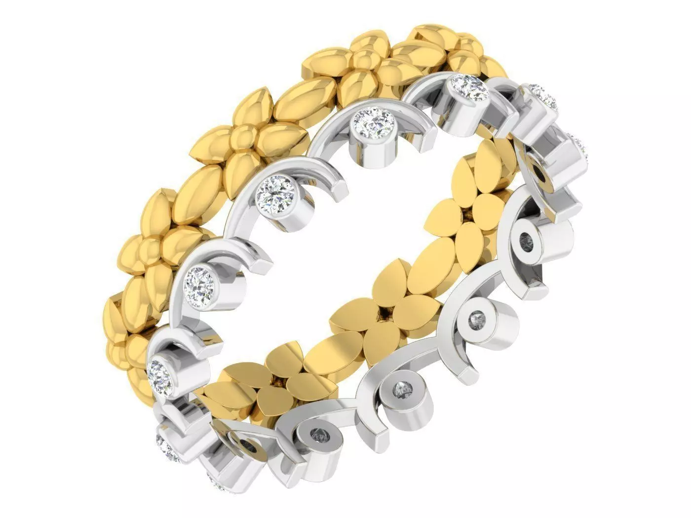 Gold and silver ring with diamonds 3D print model 2 3D print model_0