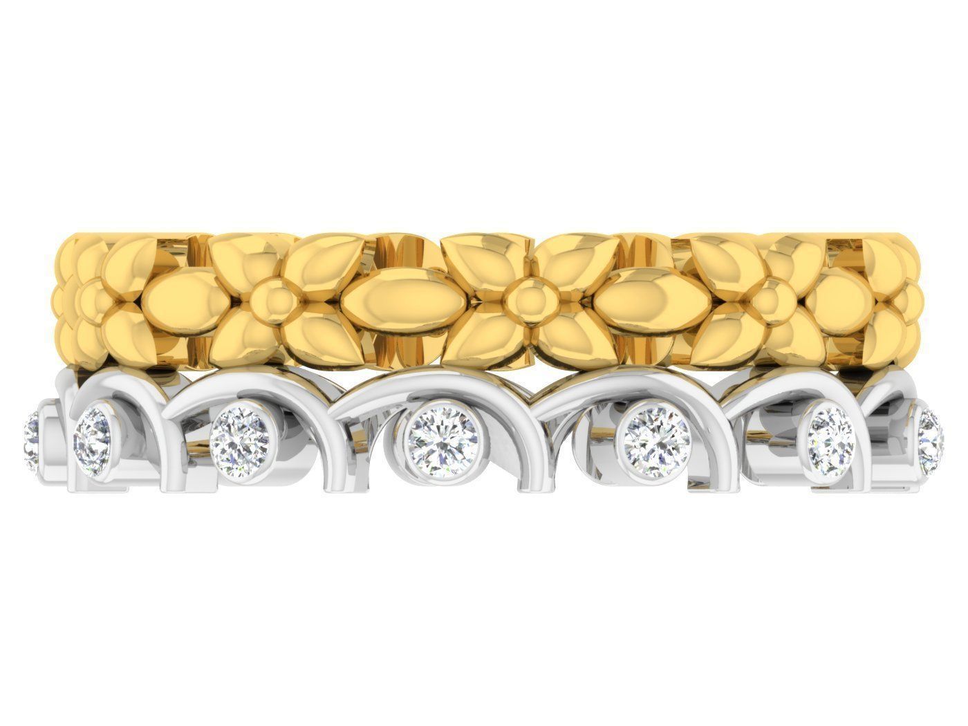 Gold and silver ring with diamonds 3D print model 2 3D print model_1