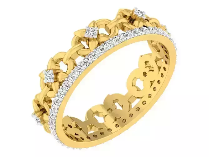 Golden ring with diamonds 3D print model 16