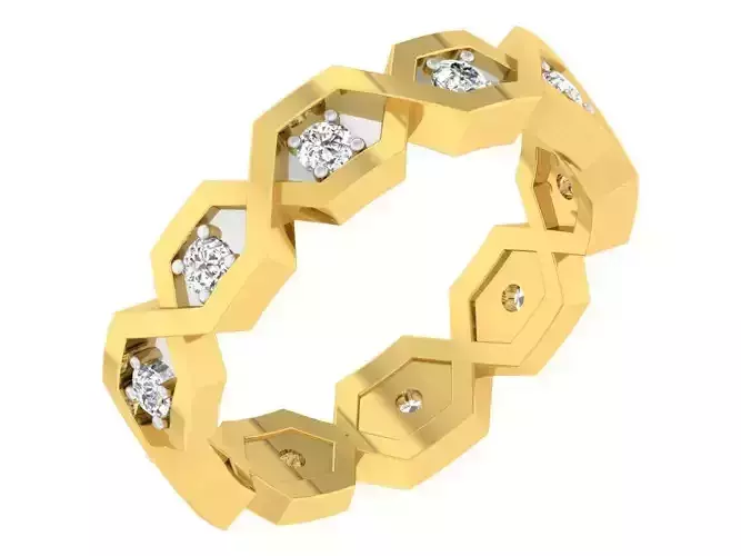 Golden ring with diamonds 3D print model 15