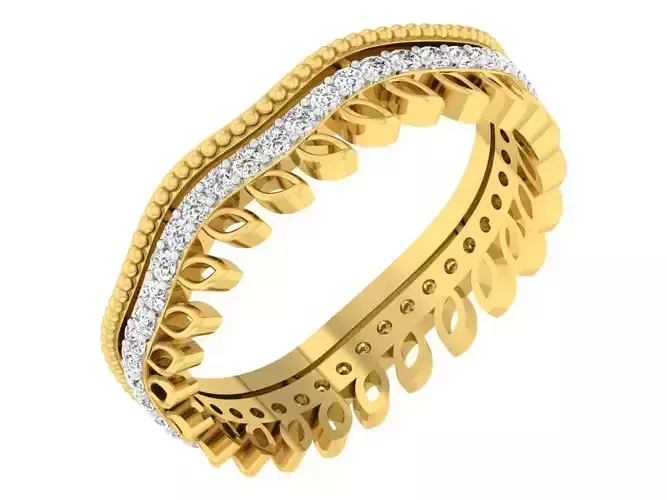 Golden ring with diamonds 3D print model 13