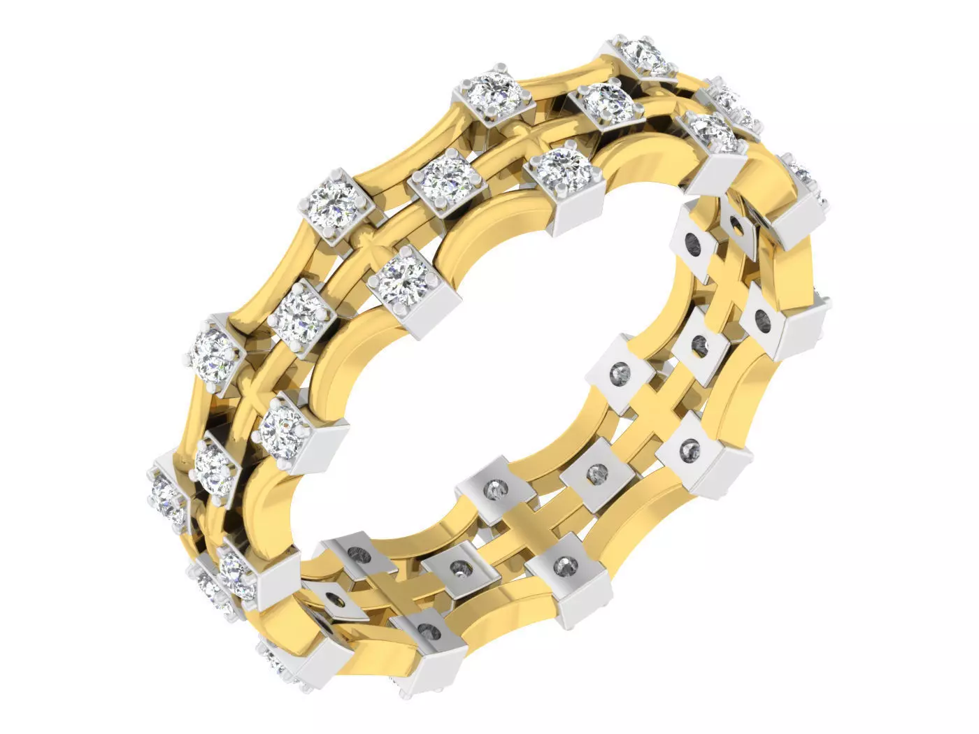 Golden ring with diamonds 3D print model 10 3D print model_0