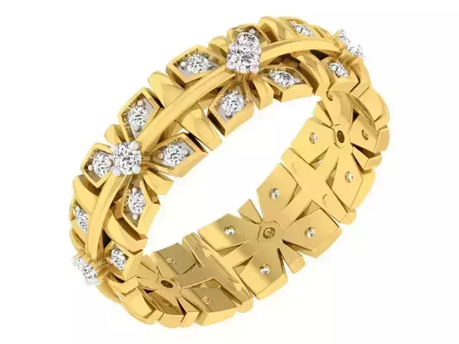 Golden ring with diamonds 3D print model 11