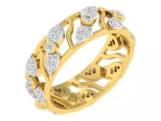 Golden ring with diamonds 3D print model 7