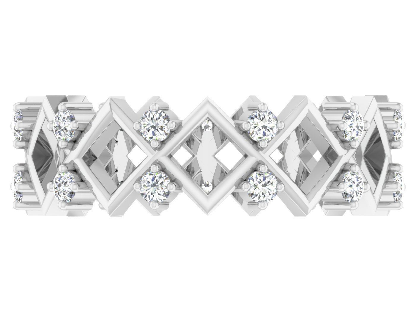 Silver ring with diamonds 3D print model 1 3D print model_1