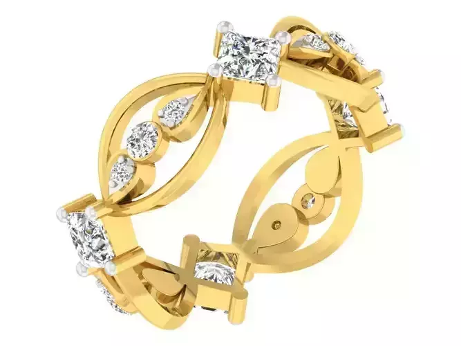 Golden ring with diamonds 3D print model 6