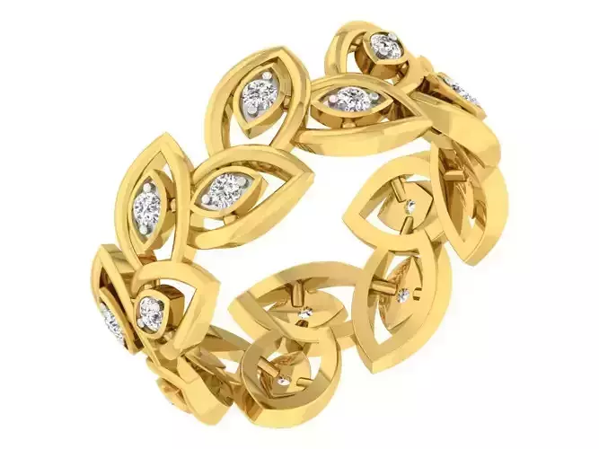 Golden ring with diamonds 3D print model 4