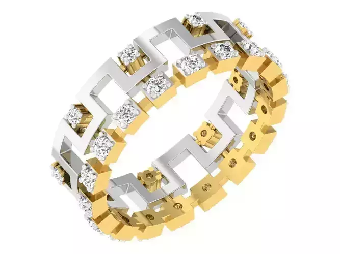 Gold and silver ring with diamonds 3D print model 1