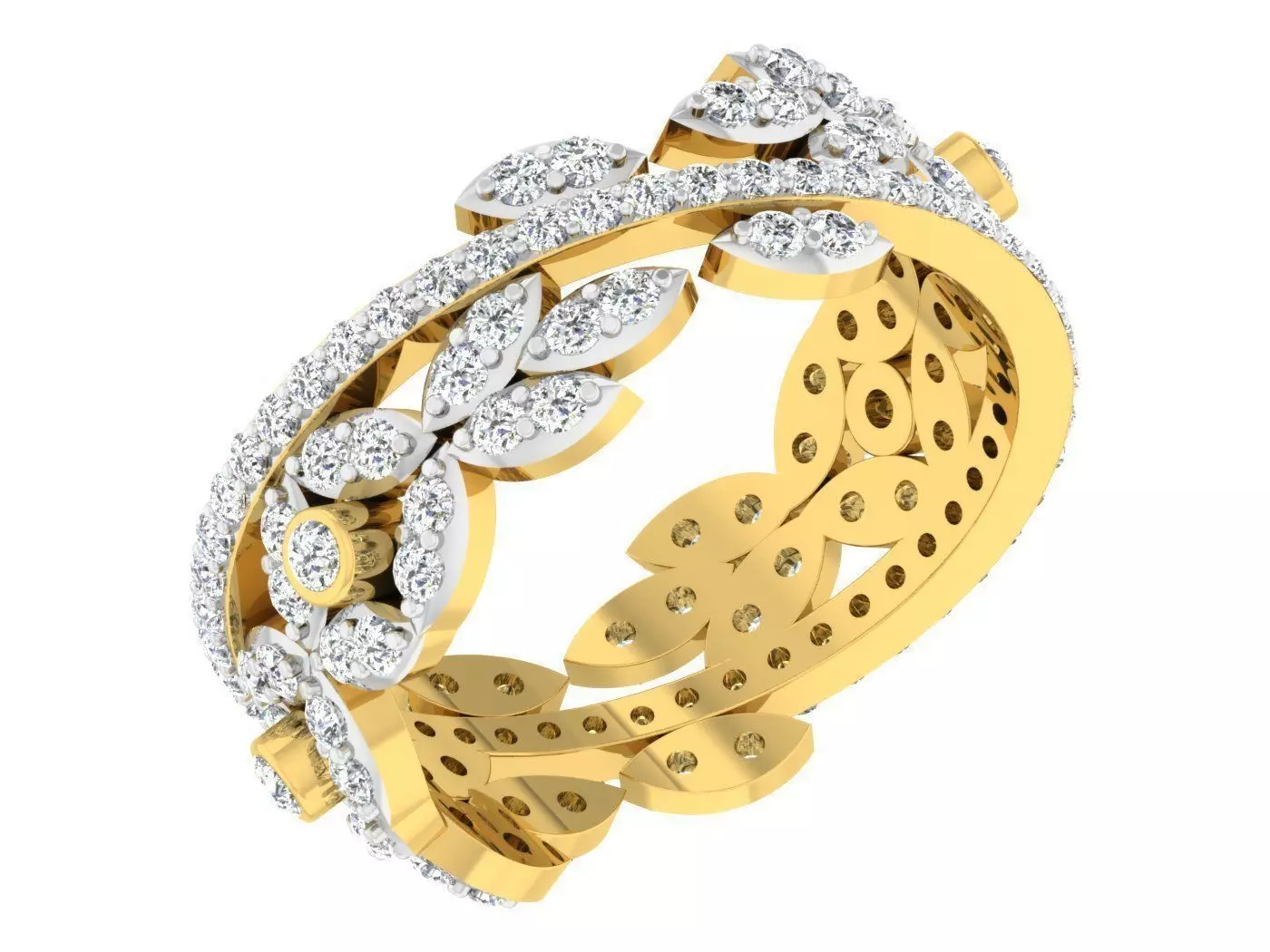 Golden ring with diamonds 3D print model 1 3D print model_0