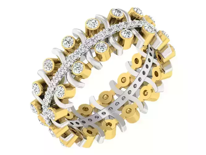 Gold and silver ring with diamonds 3D print model 5