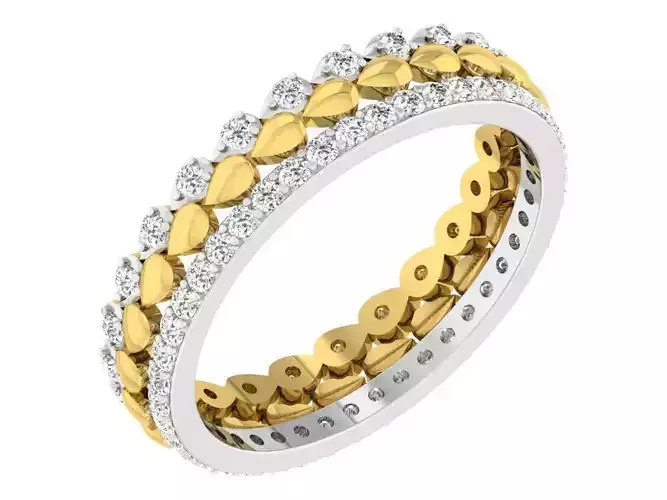 Gold and silver ring with diamonds 3D print model 5