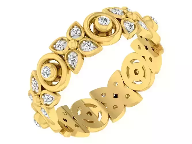 Golden ring with diamonds 3D print model 59