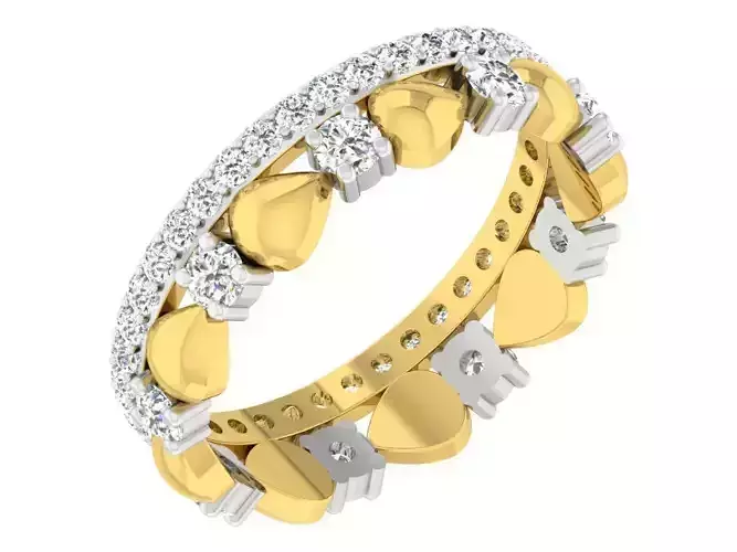 Gold and silver ring with diamonds 3D print model 6