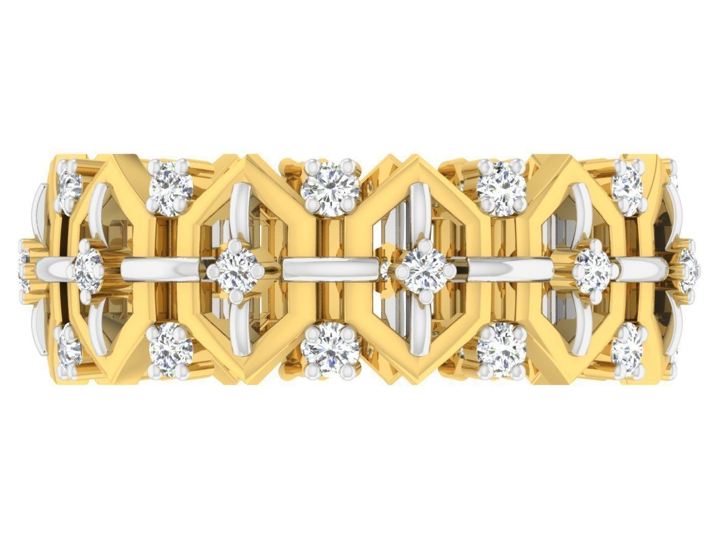 Gold and silver ring with diamonds 3D print model 7 3D print model_1