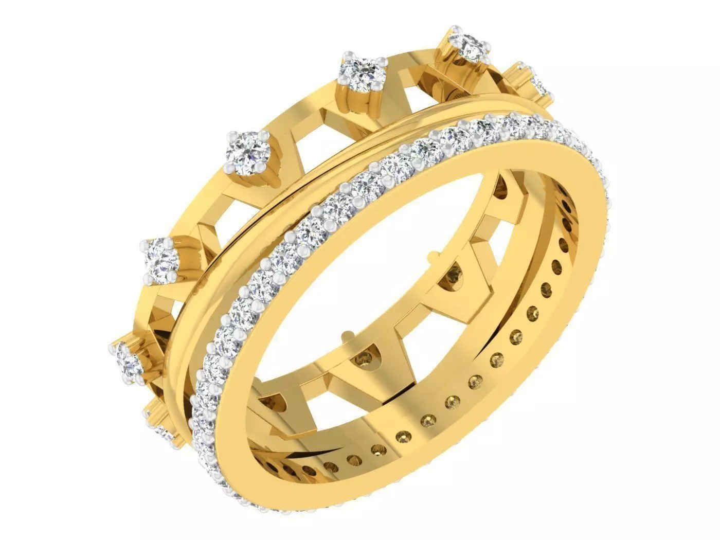 Golden ring with diamonds 3D print model 66 3D print model_0