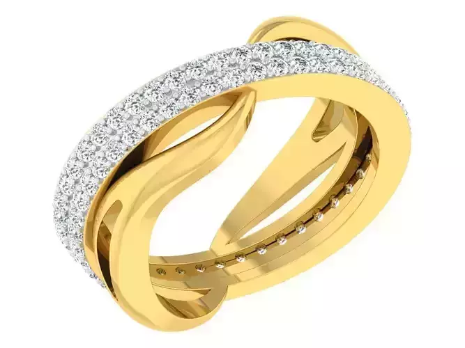 Golden ring with diamonds 3D print model 67