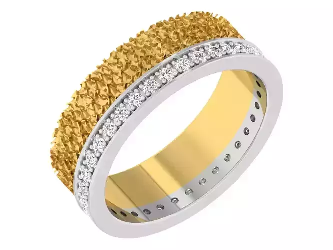 Gold and silver ring with diamonds 3D print model 8