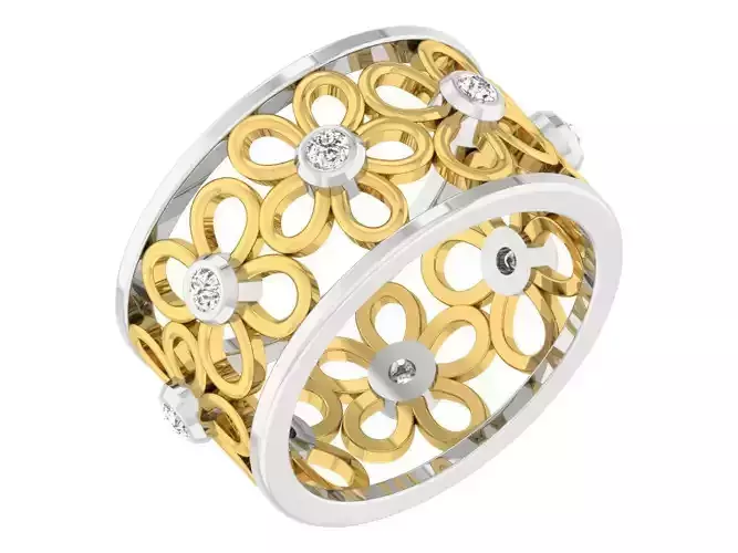 Gold and silver ring with diamonds 3D print model 9