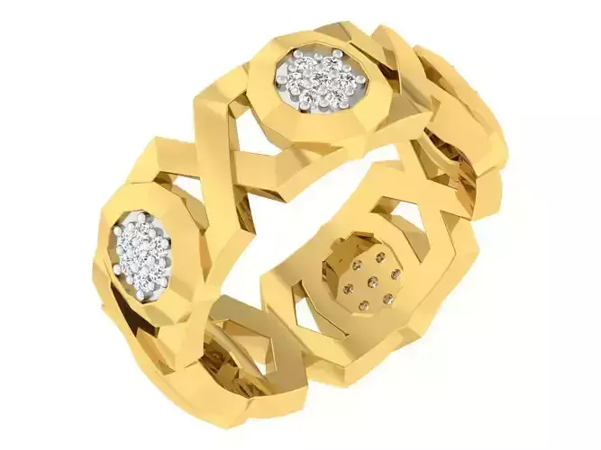 Golden ring with diamonds 3D print model 74
