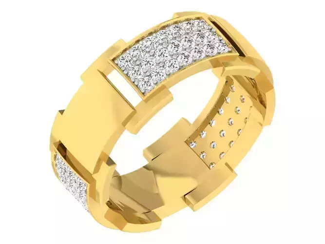 Golden ring with diamonds 3D print model 80
