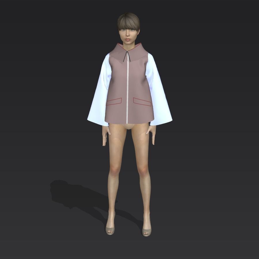 Short coat model 3D model_3