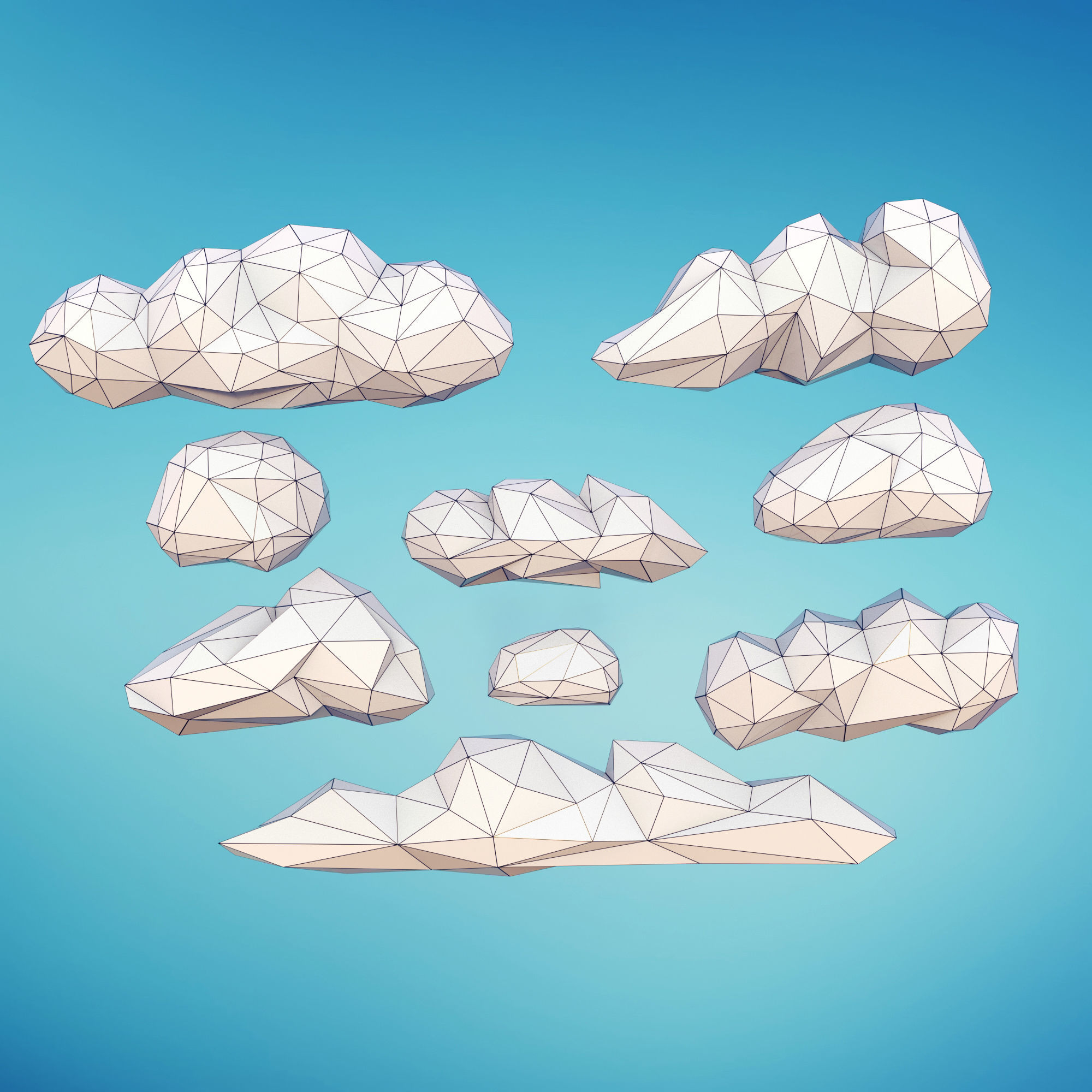 Low Poly Clouds Low-poly 3D model_1