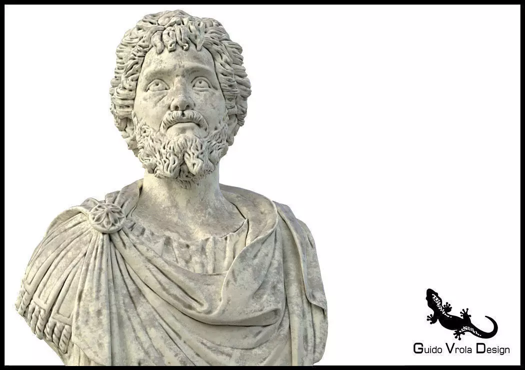 Old Stone Bust of Septimius Severus Emperor 3D model_0