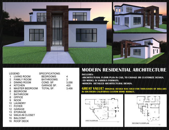 Modern residential architecture contemporary house design Low-poly 3D model
