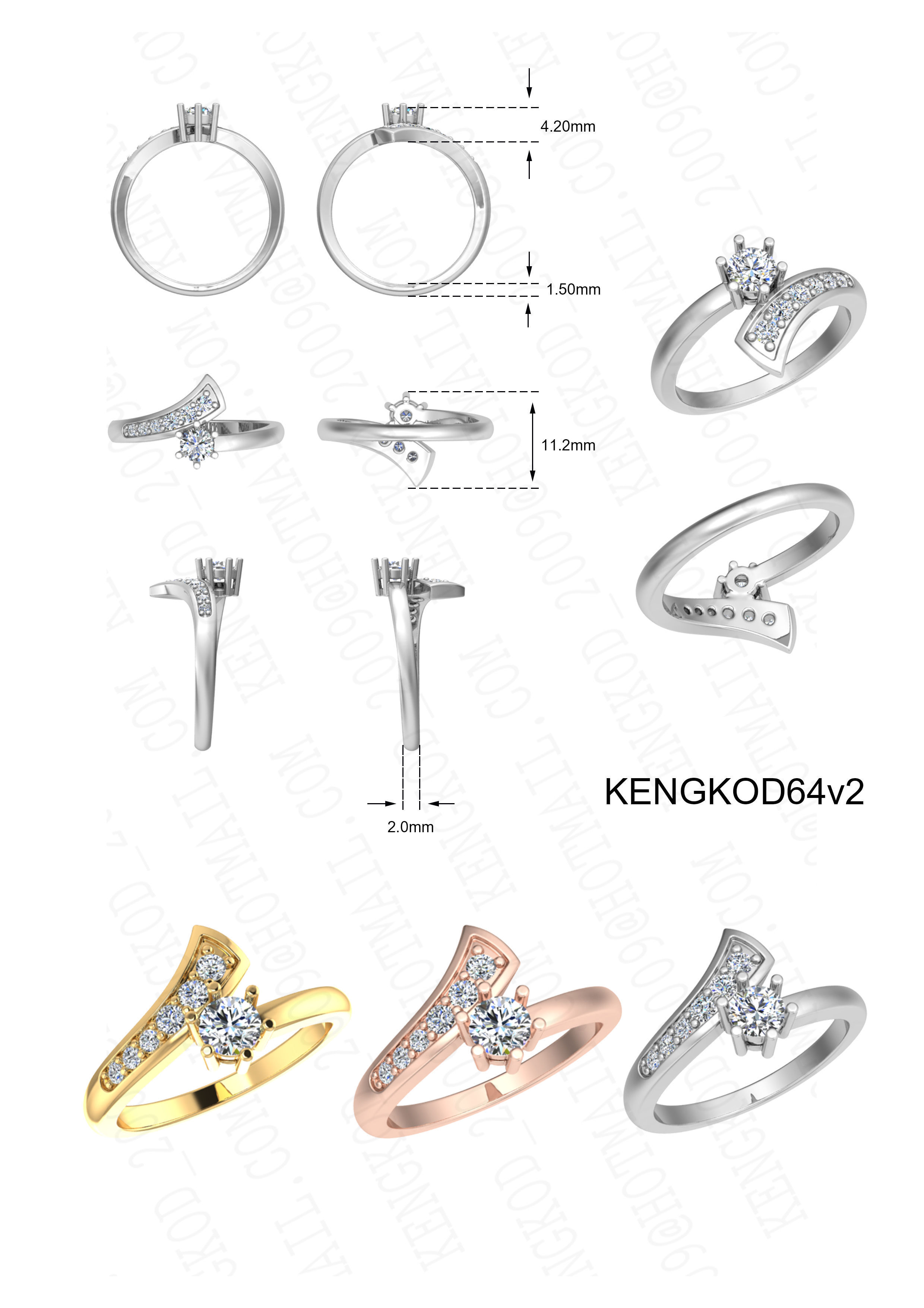 kengkod64v2 person diamond ring gold 3D print model_7
