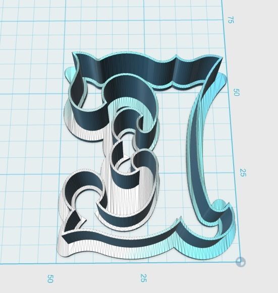 Vintage letter E cookie cutter 3D print model_1