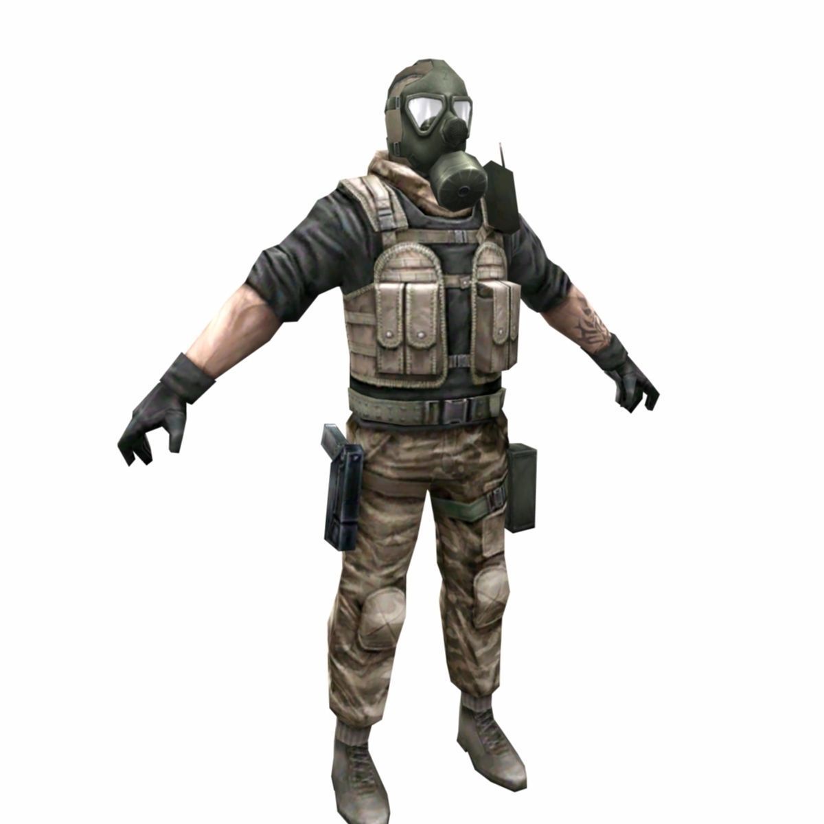 R4 Gas mask Army Soldier Low-poly 3D model_1