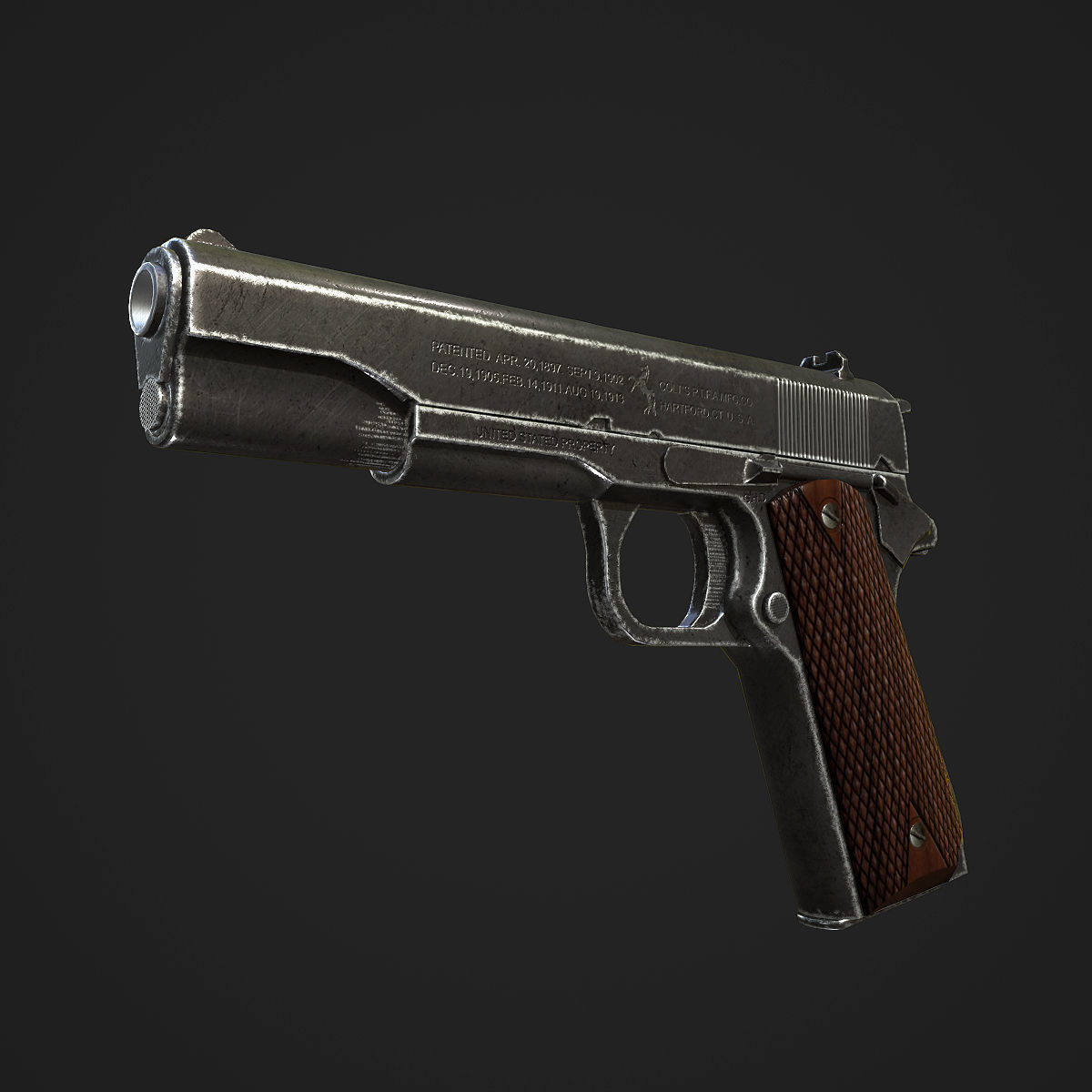Colt M1911A1 Pistol  Low-poly 3D model_6