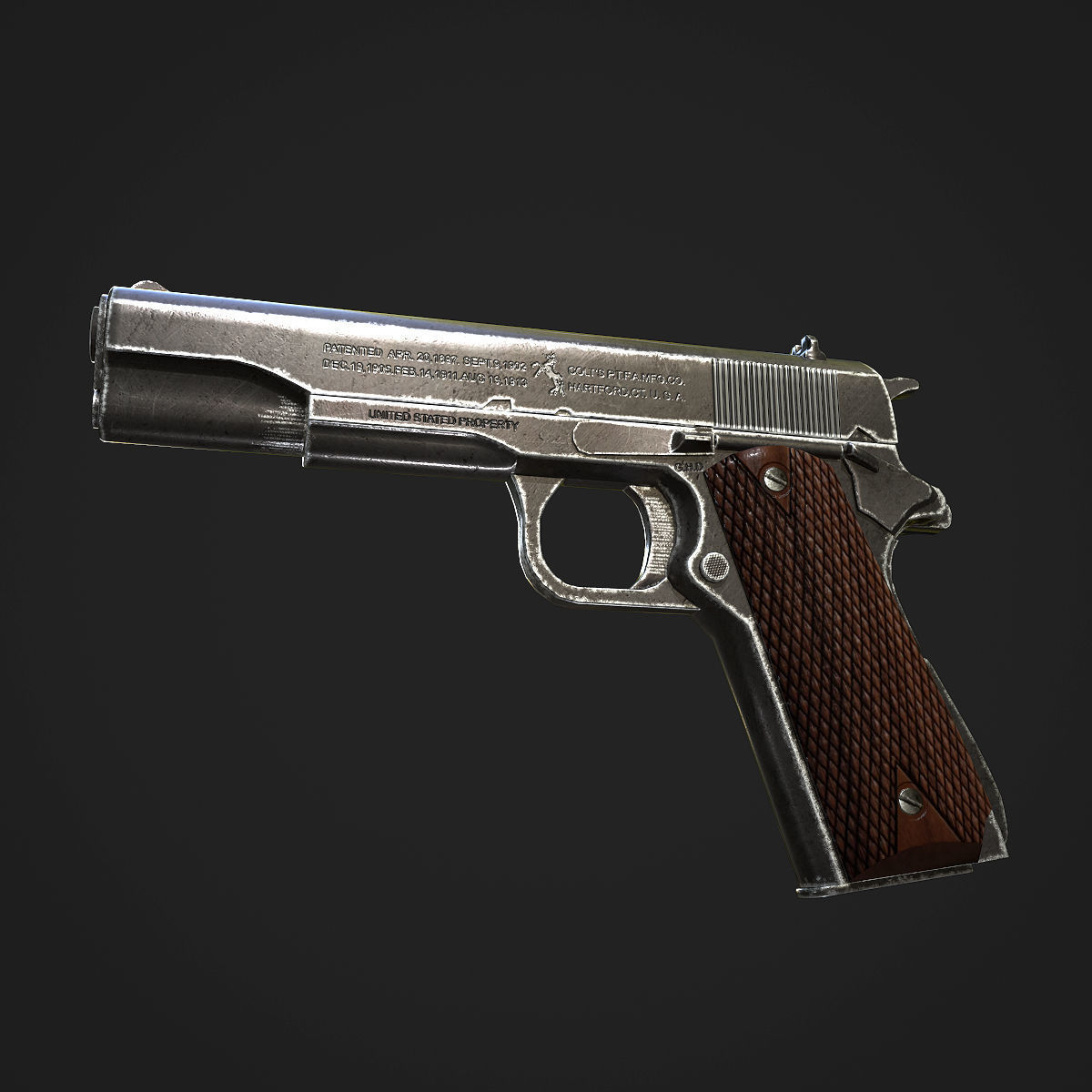 Colt M1911A1 Pistol  Low-poly 3D model_17