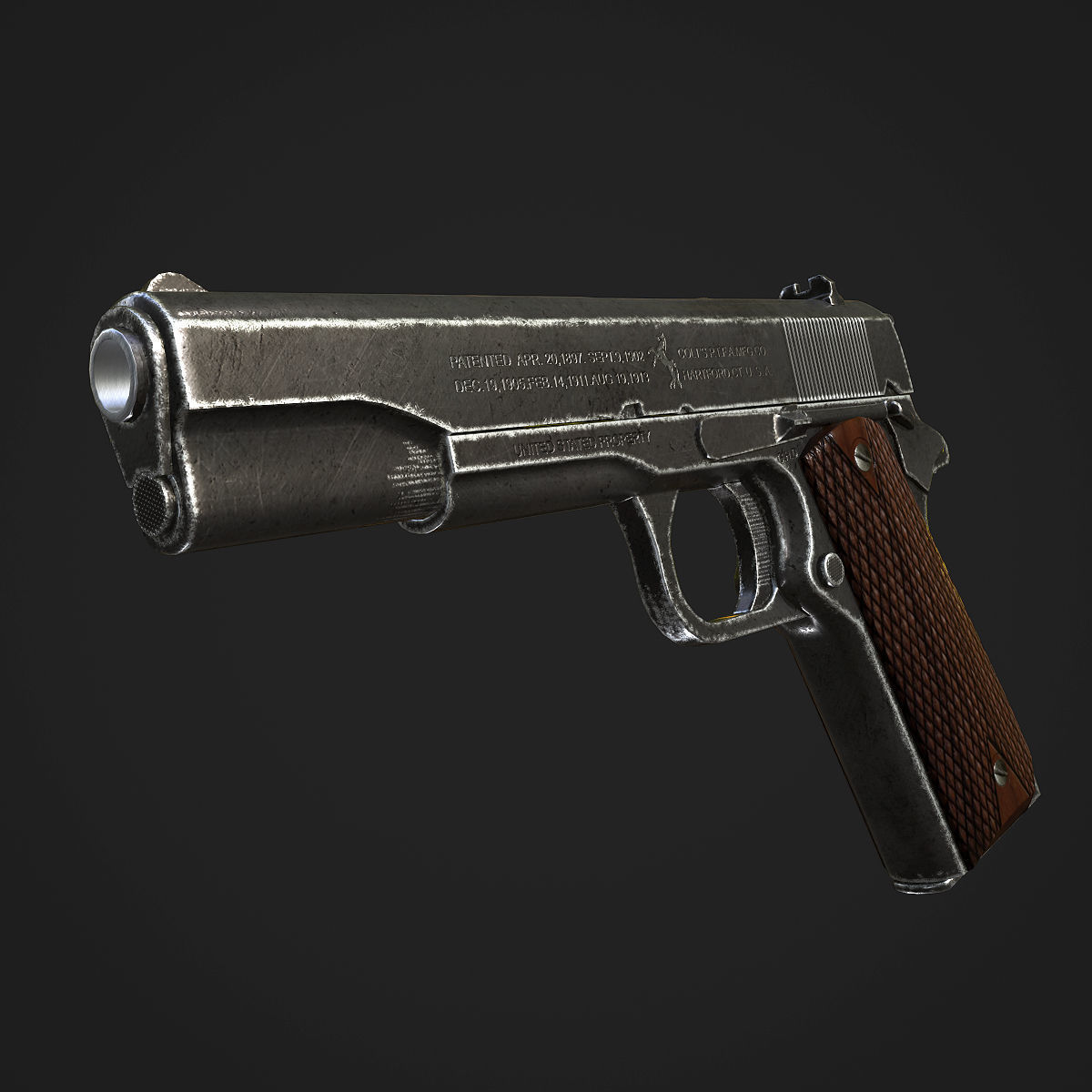 Colt M1911A1 Pistol  Low-poly 3D model_1