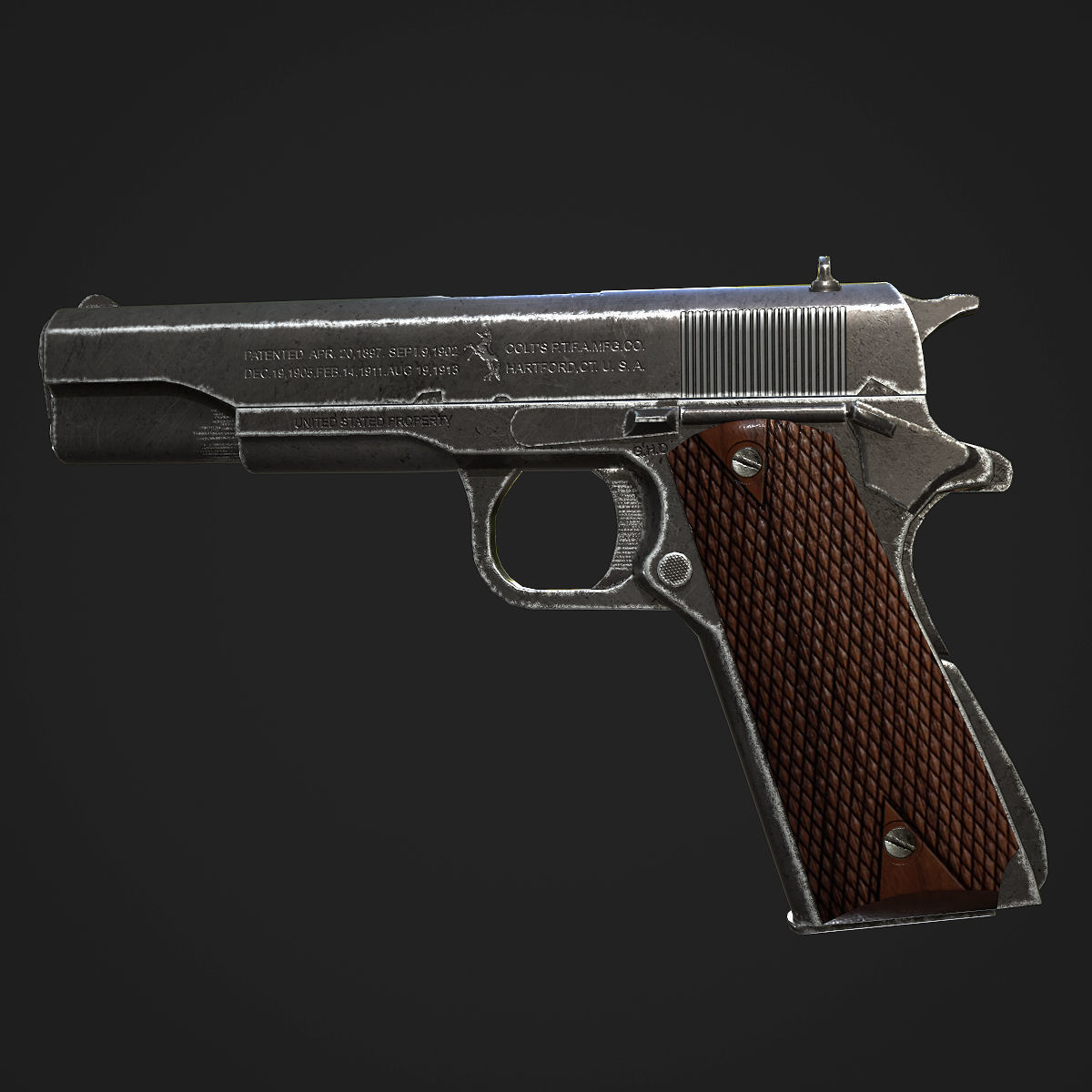 Colt M1911A1 Pistol  Low-poly 3D model_10