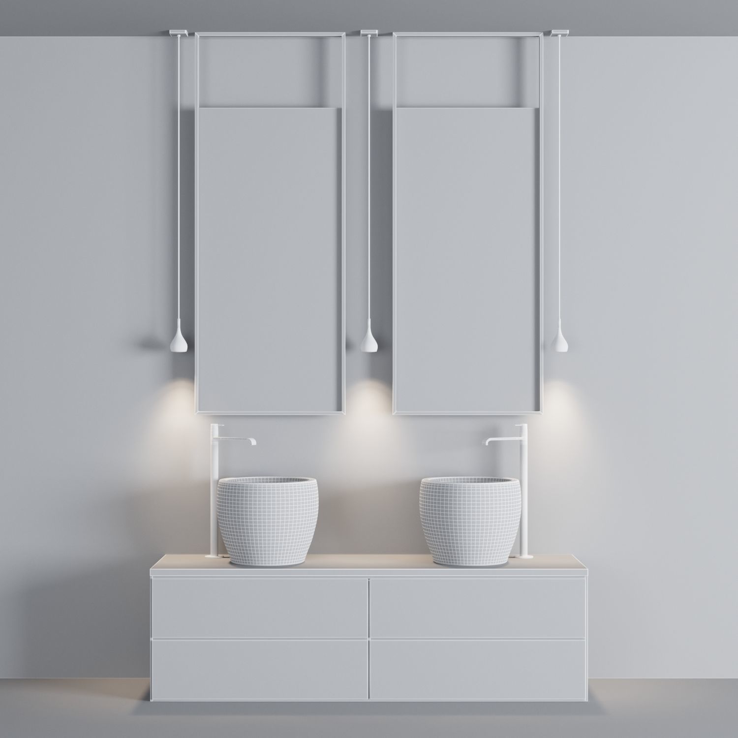 Bath Set 1 bathroom with two sinks and mirrors 3D model_1