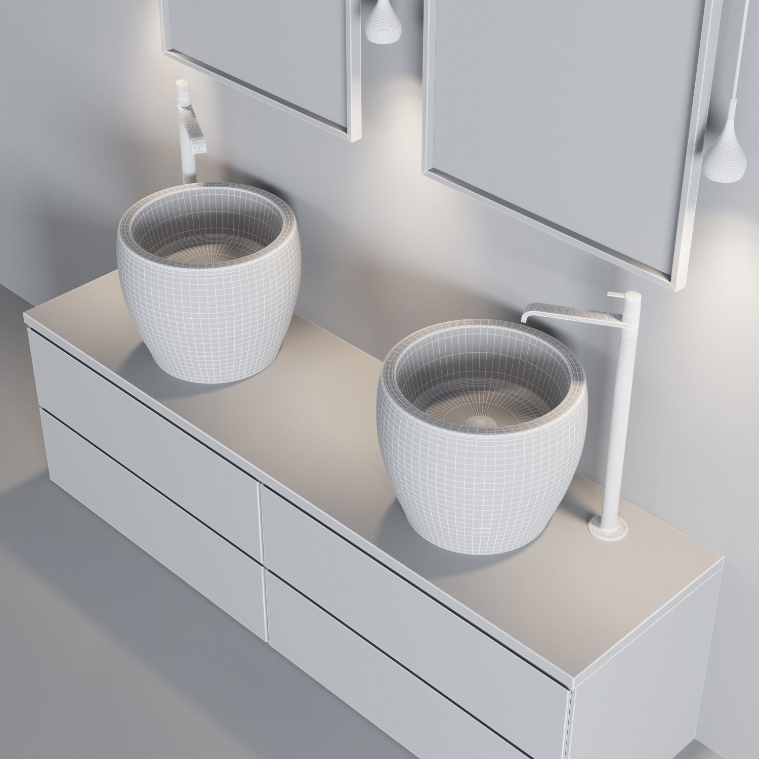 Bath Set 1 bathroom with two sinks and mirrors 3D model_7