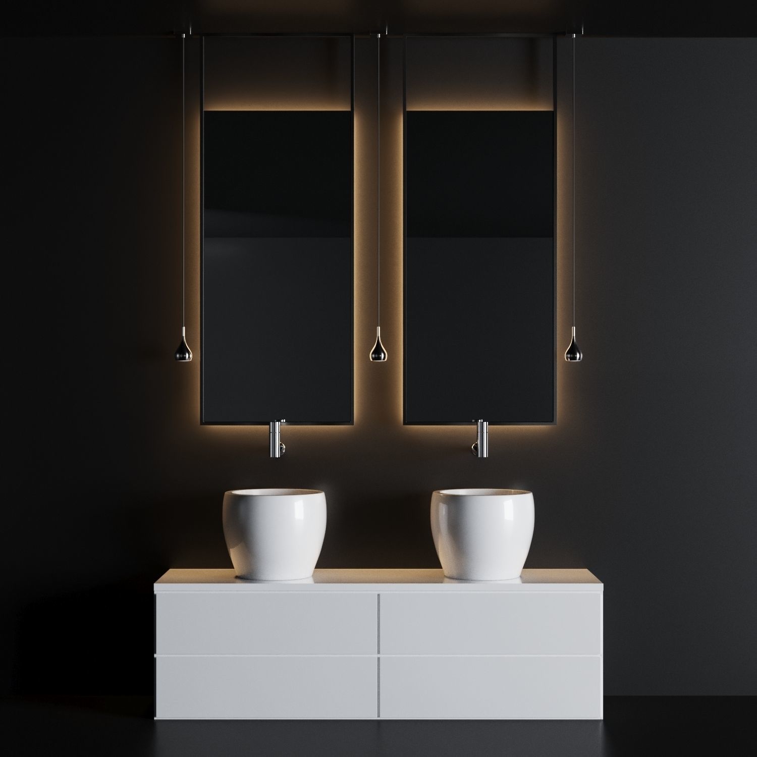 Bath Set 1 bathroom with two sinks and mirrors 3D model_2