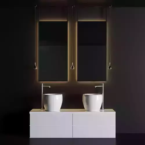 Bath Set 1 bathroom with two sinks and mirrors 3D model
