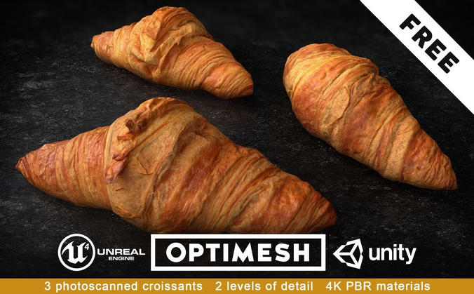 Croissants PBR 3D Pack Free low-poly 3D model